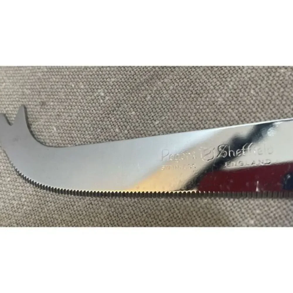 Sheffield England Stainless Cheese Knife &‎ Spreader Porcelain Handles Vintage
